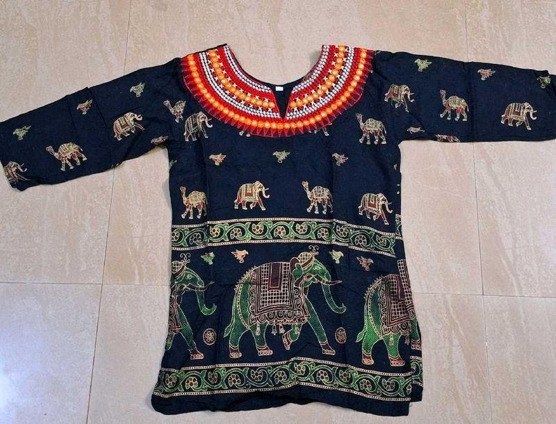 Jaipuri Black Top For Girls
