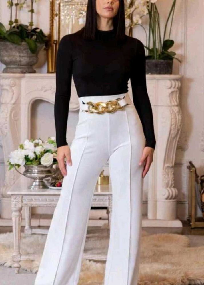 Stylish White Flared Leg Pants
