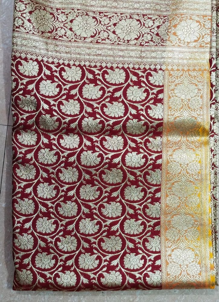 Yellow &amp; Red Colour Katan Benarasi