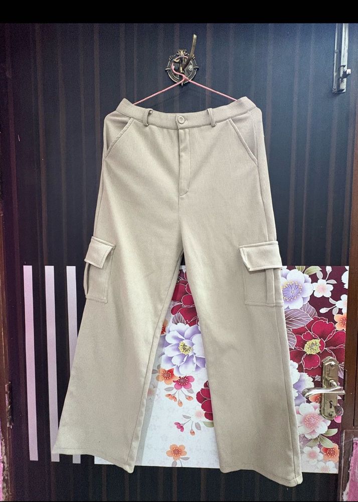 Beige Corduroy Cargo Pants