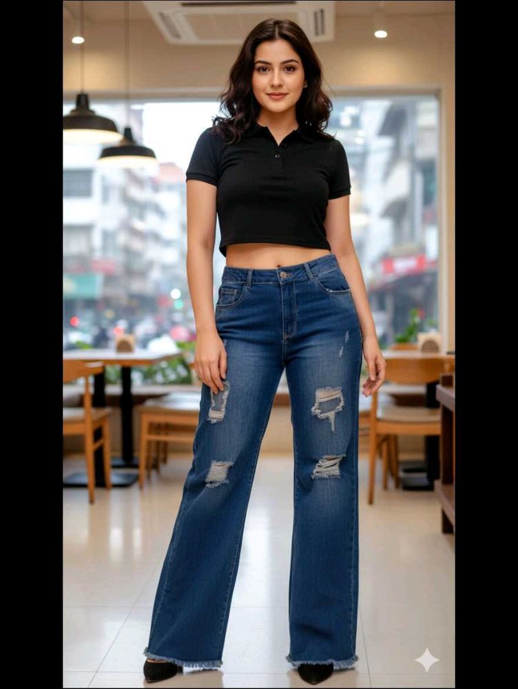 Ripped Flared Leg Jeans