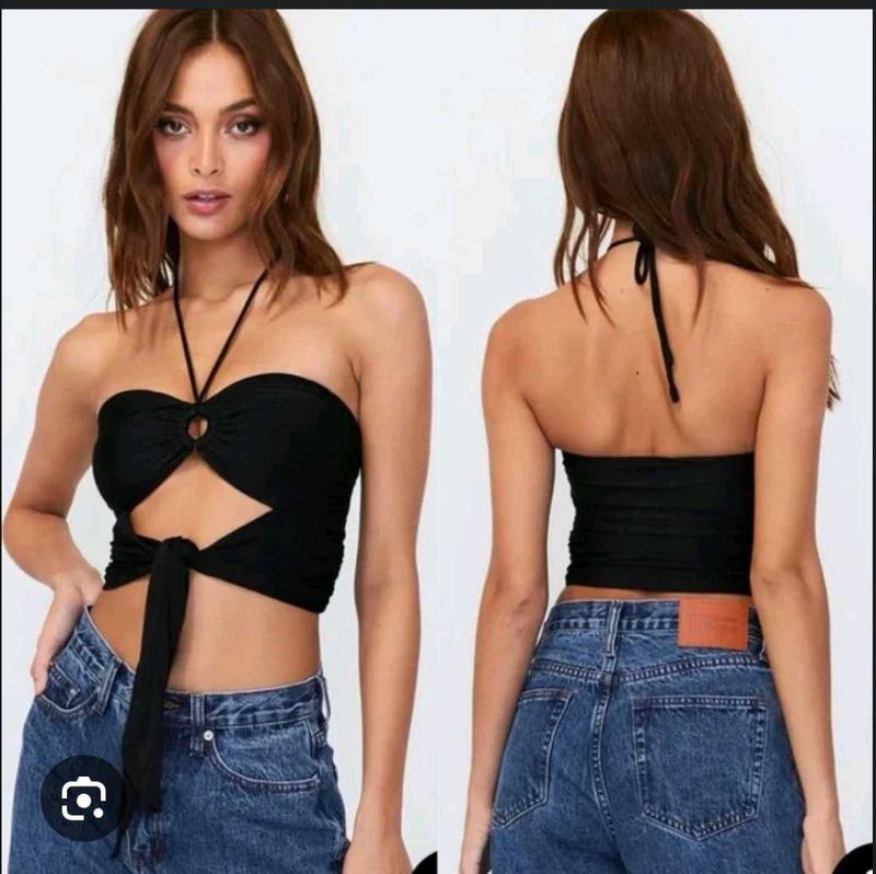 Black Halter Cutout Top