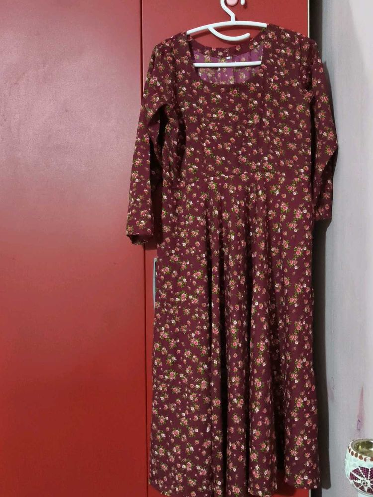 Floral Print Maroon Gown