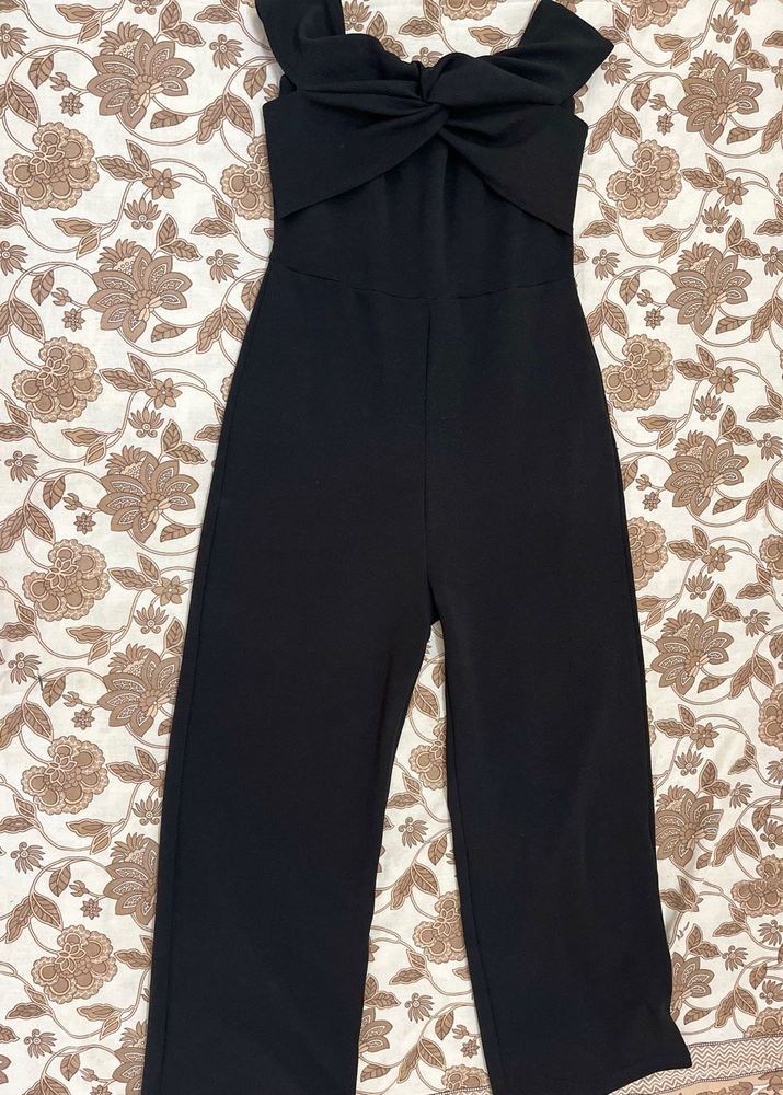 Elegant Black Strapless Jumpsuit with Bow Detail