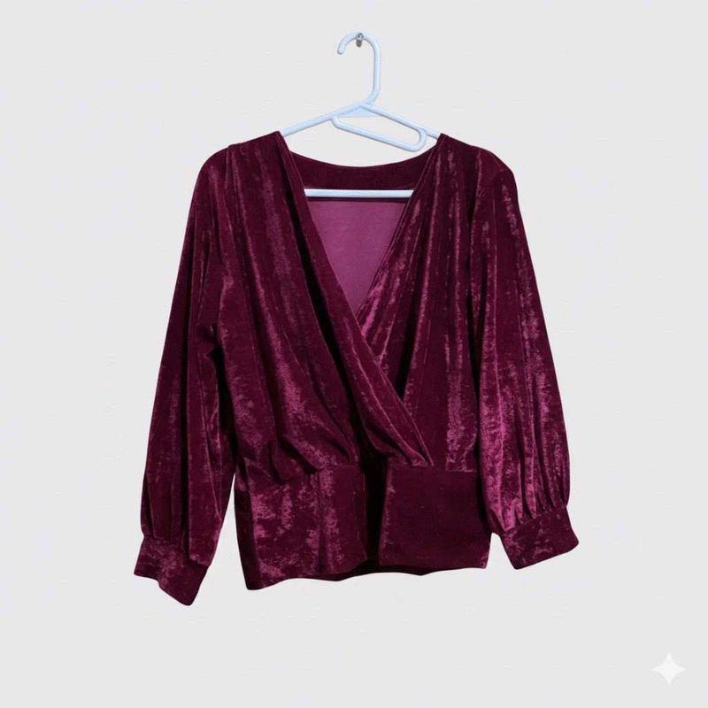 Burgundy Velvet Wrap Top