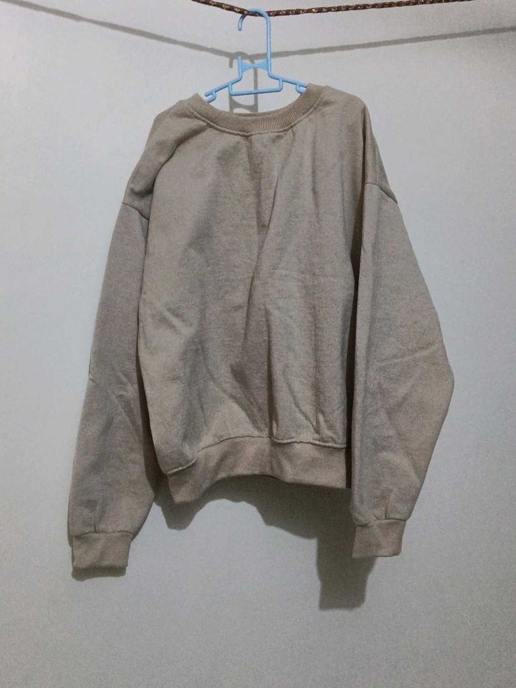 Beige Oversized Cropped Sweatshirt