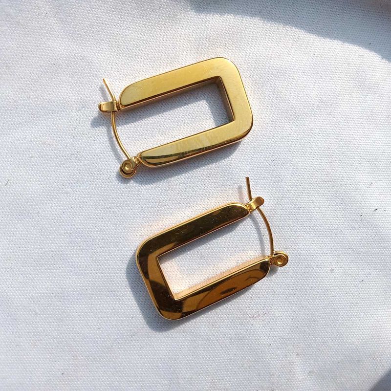 Rectangular Gold Plated Thick Hoops