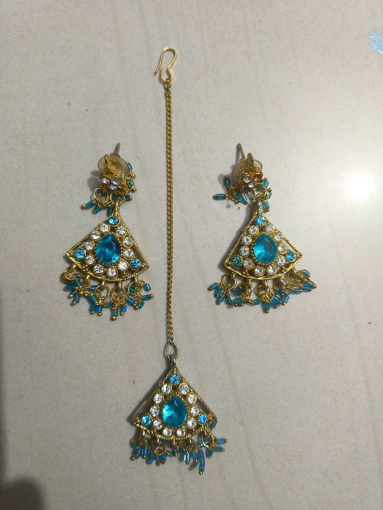 Blue Stone Maang Tikka Set