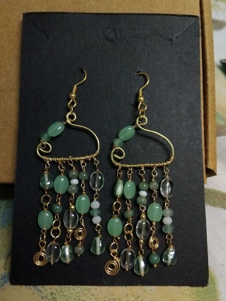 Green Beaded Dangle Earrings