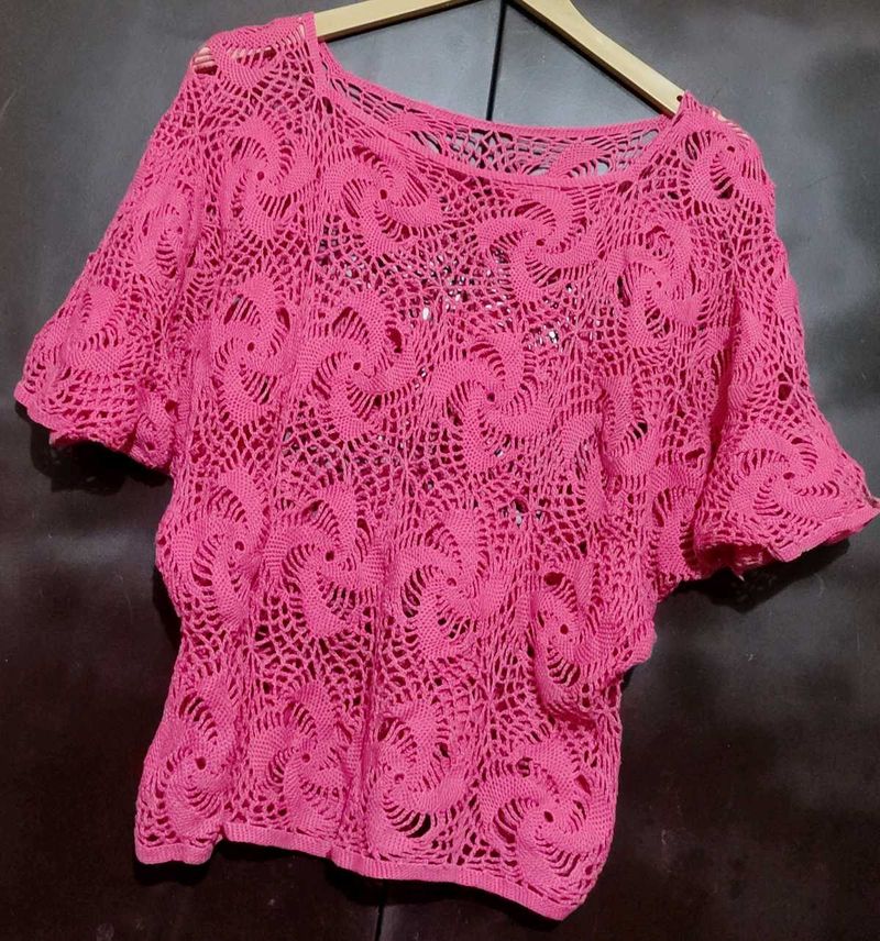 Pink Crochet Knit Top For 38 Bust