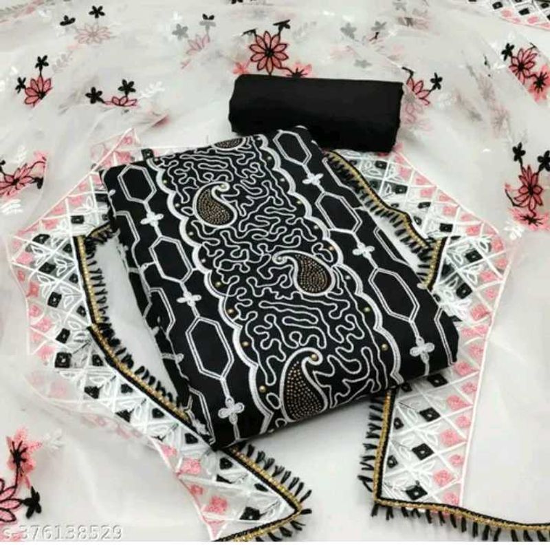 Black Floral Embroidered Cotton Salwar Suit Dress