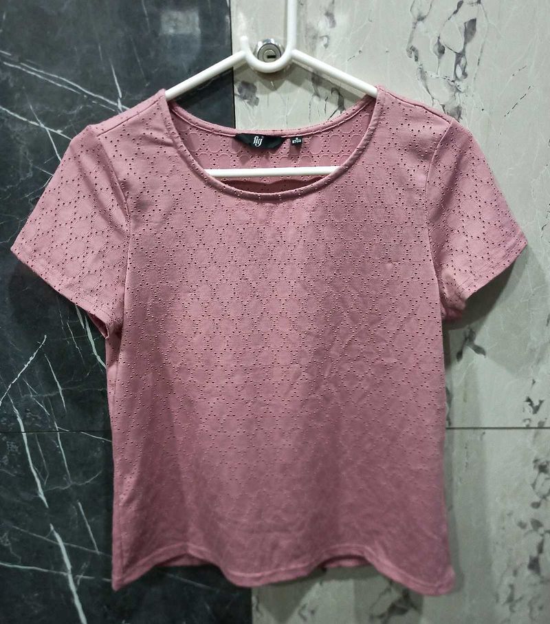 Dusty Rose Eyelet Short Sleeve Top