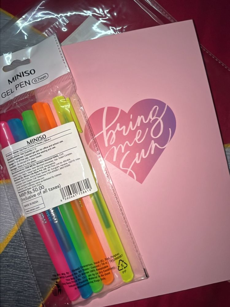 Miniso Notebook And Gel Pens