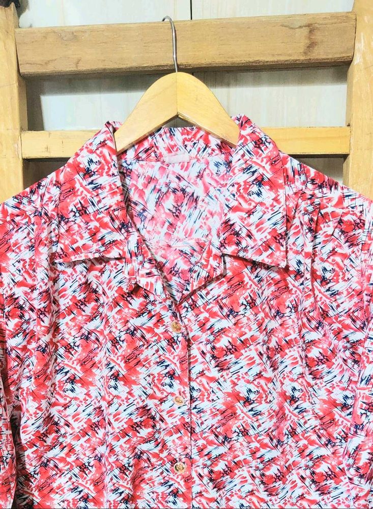 Red Printed Cotton Shirt Size-46-48