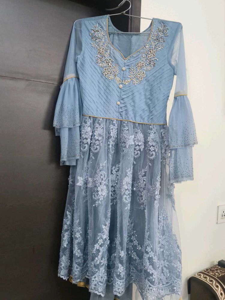 Elegant Blue Embroidered Anarkali Kurta