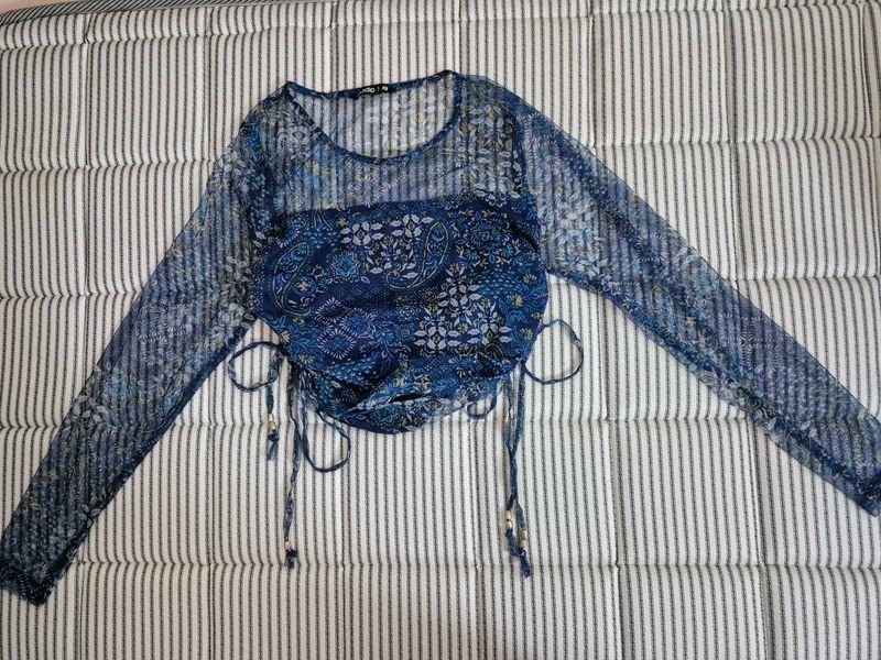 Blue Floral Sheer Top