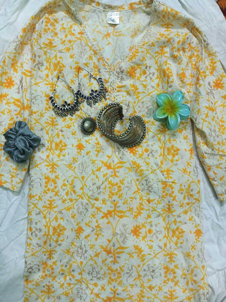 Yellow Floral Print Kurti