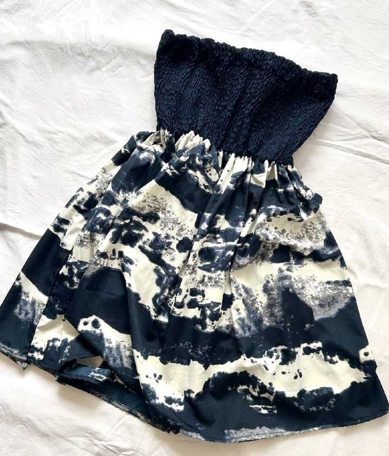 Navy Blue Tie And Dye Bardot Dress - NEW