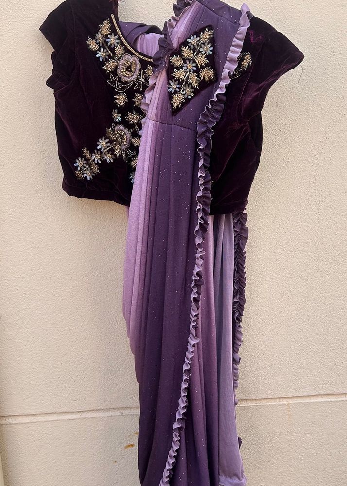 Elegant Purple Ombre Saree with Velvet