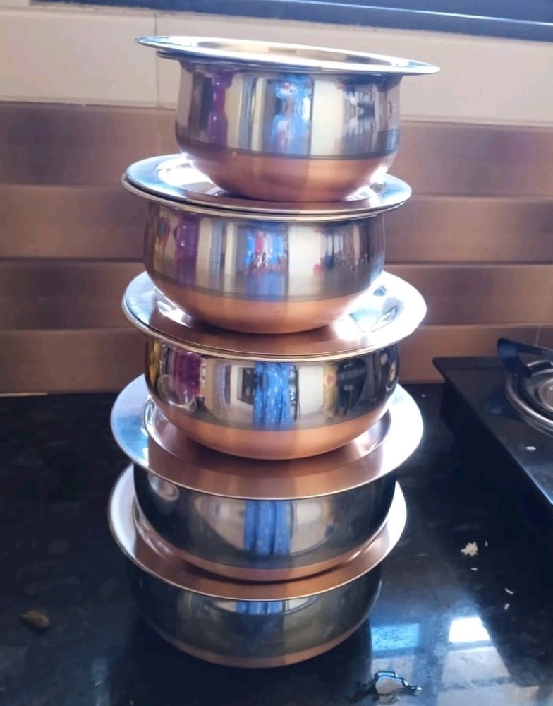 Stainless Steel Serving Bowl Copper Bottom Handi