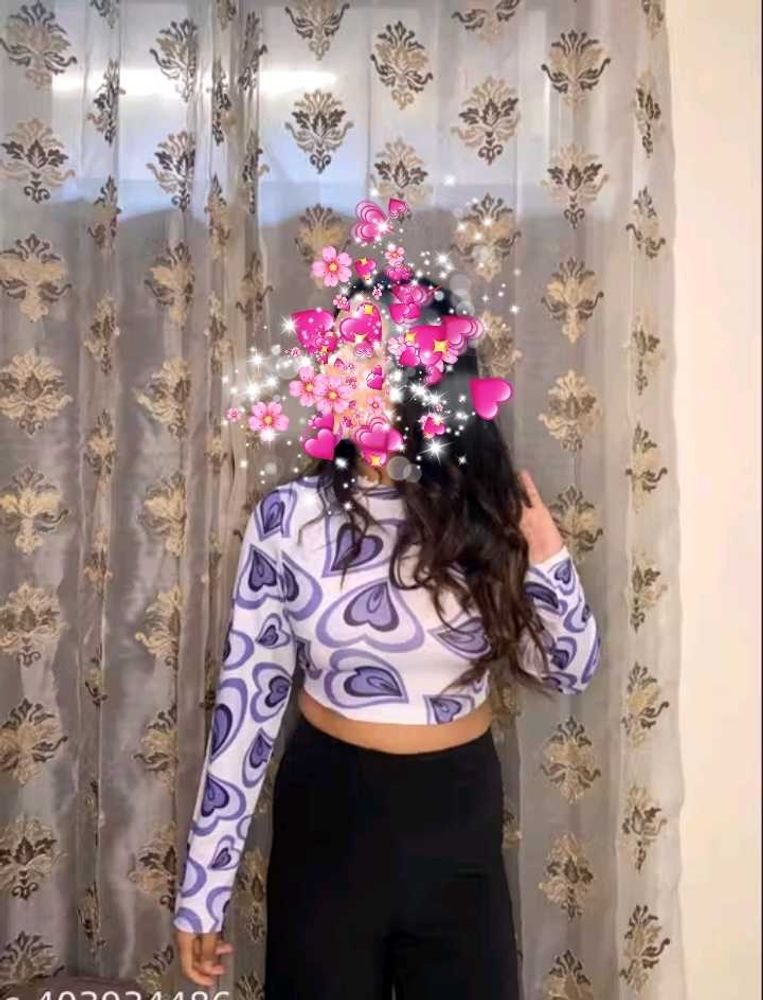 Heart Print Long Sleeve Crop Top