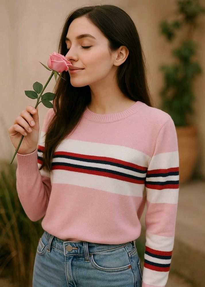 Striped Pink Crewneck Top
