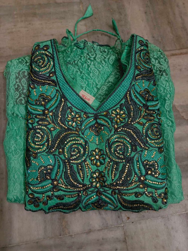 Green Net Kurta And Dupatta