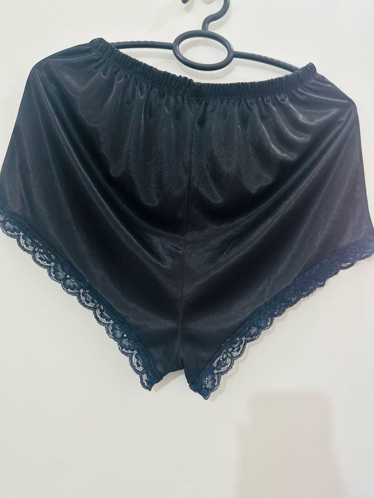 Silky Black Lace Shorts