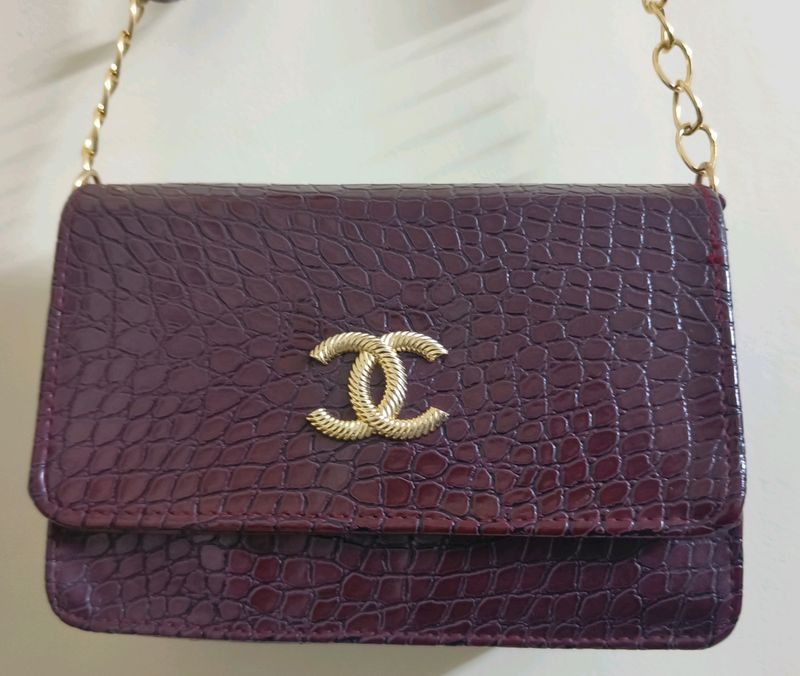 Slingbag Crocodile PU Maroon Pattern
