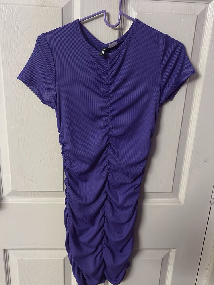 H&amp;M Purple Ruched Bodycon Dress