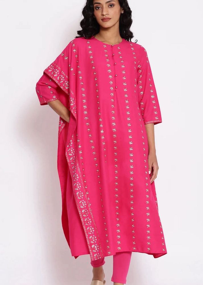 Elegant Pink Printed Kaftan Kurta