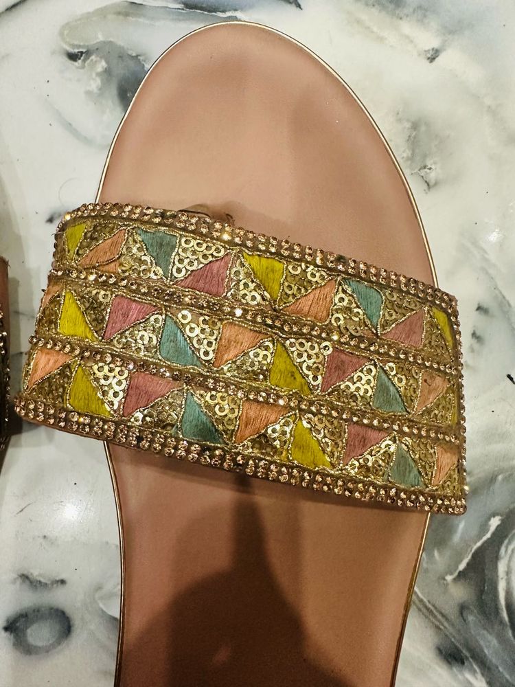 Pink Multicolour Partywear Flats