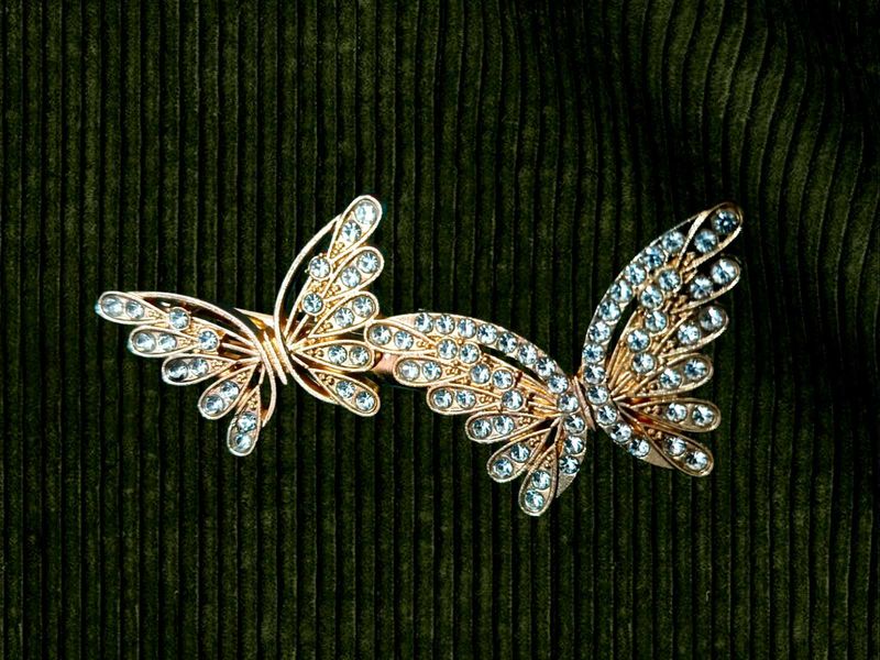 Gold-Tone Butterfly Rhinestone Hair Clip