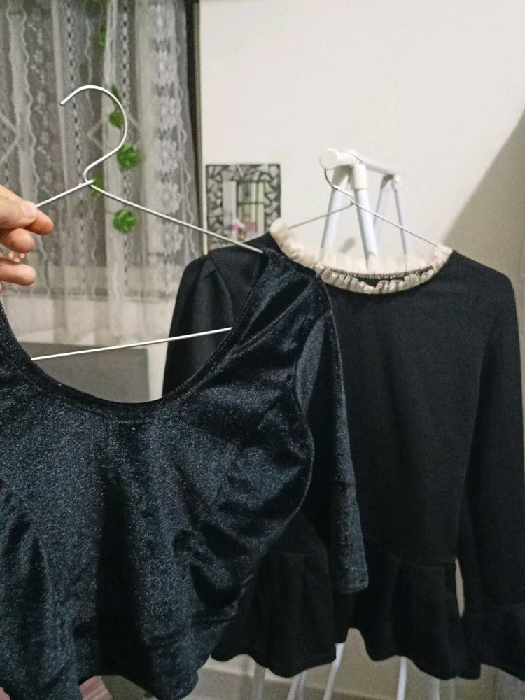 Stylish Black Peplum Top Set