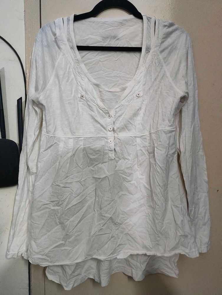 White Button Down Long Sleeve Top