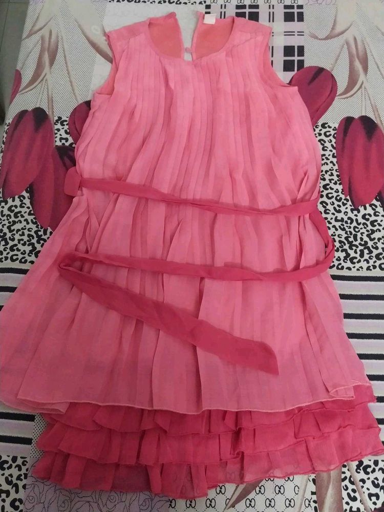 Carrot Red / Peach Pink Cutesy Ruffle Dress