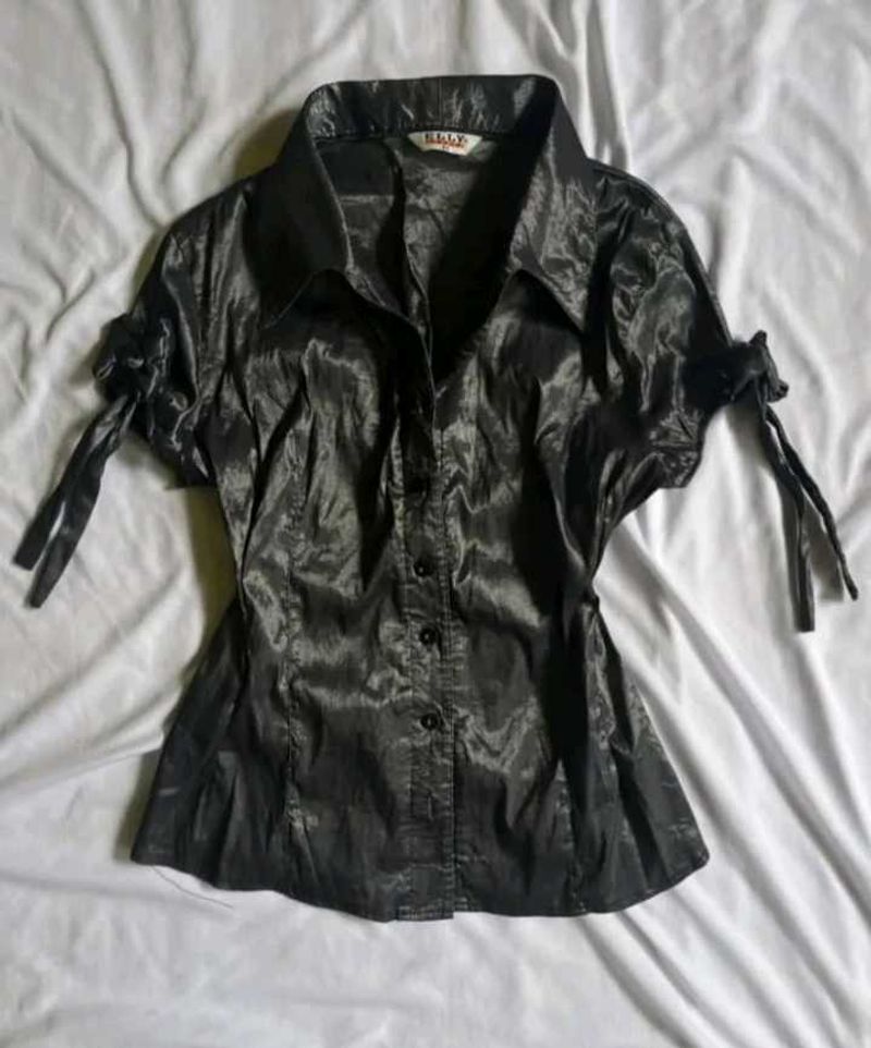 Silky Black Button-Down Top