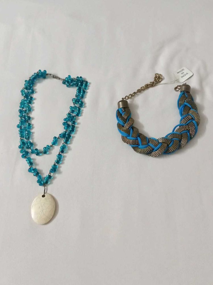 Boho Blue Necklace &amp; Braided Choker Set