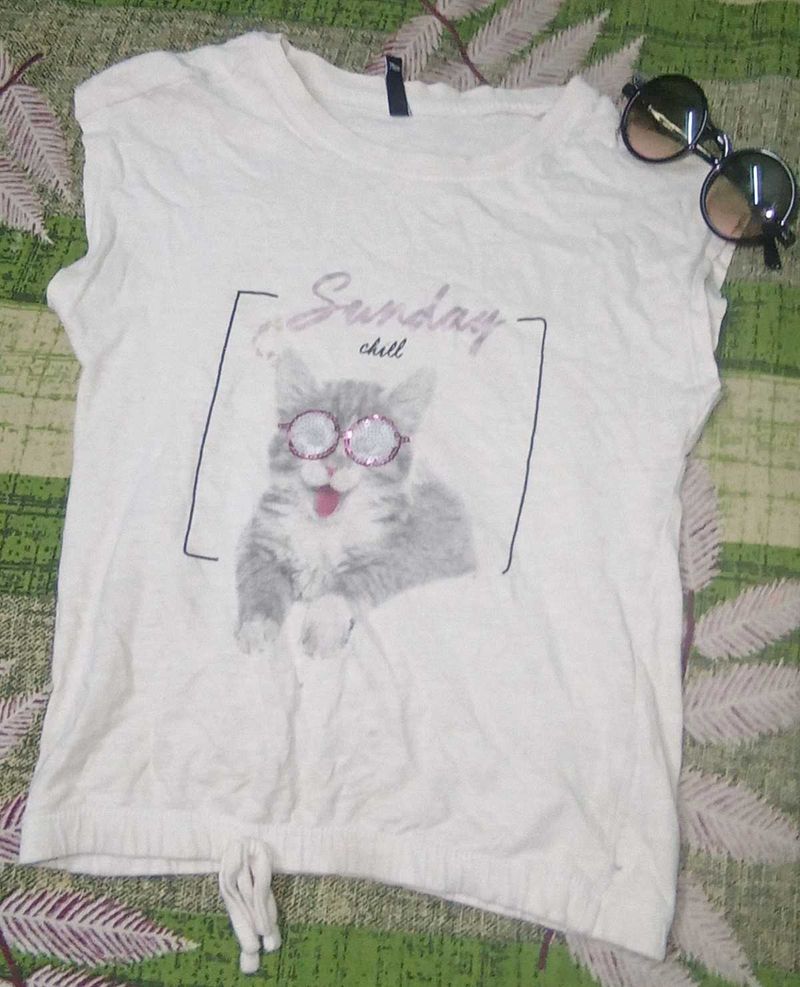 Girl&#39;s &#34;Sunday Chill&#34; Cat T-Shirt