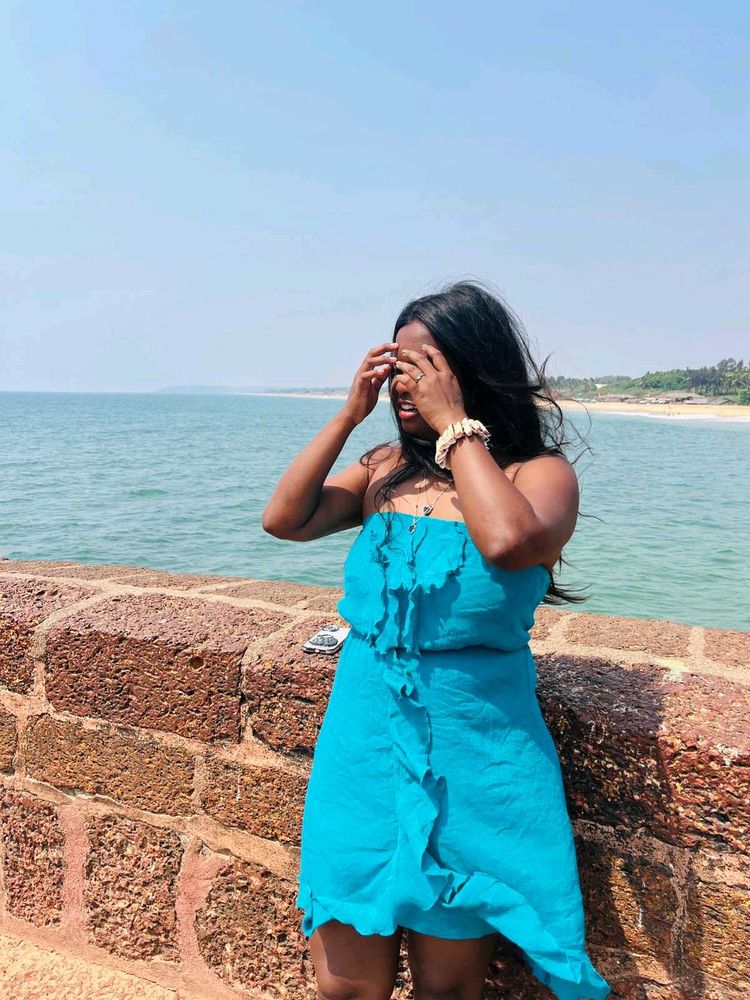 Blue Ruffled Mini Dress
