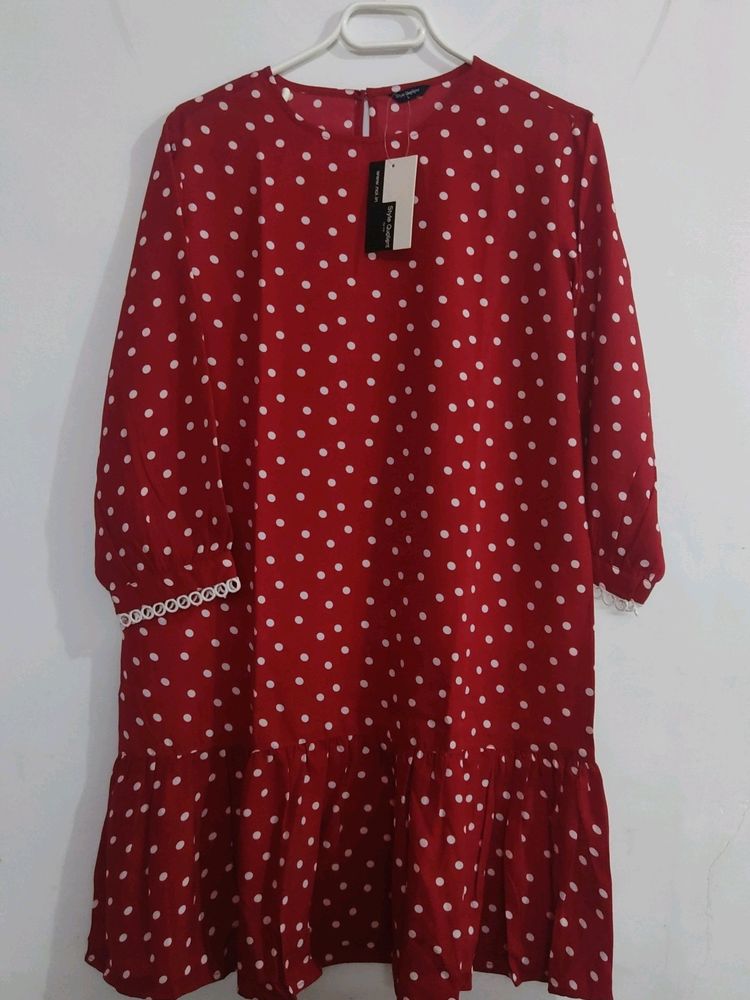 Style Quotient Red and White polka dot Dress