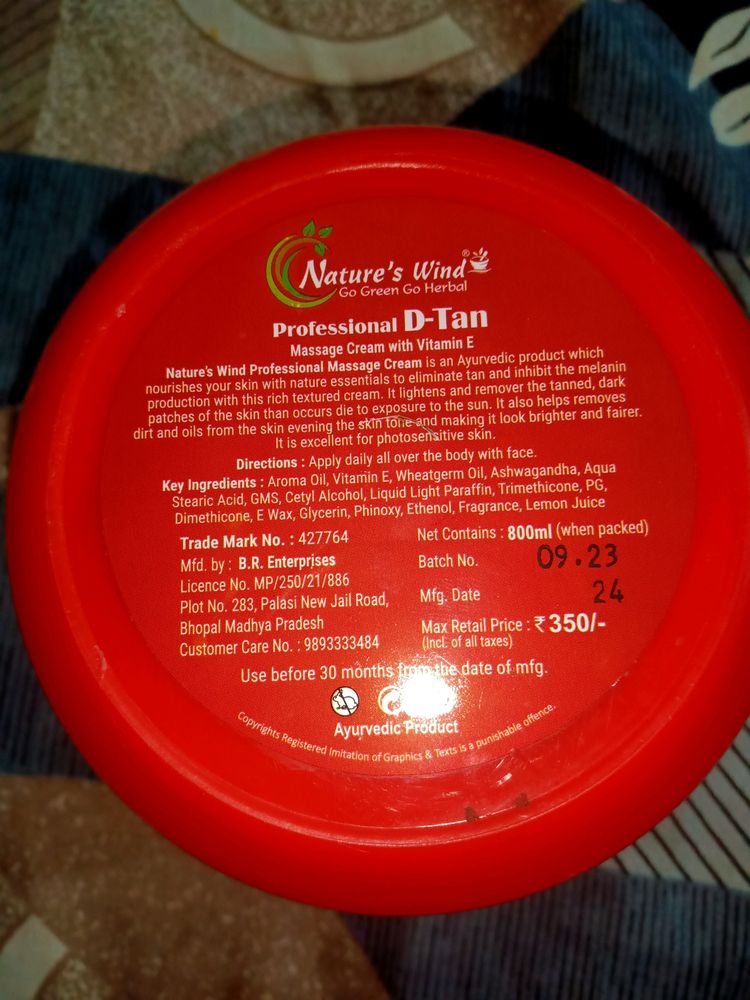 Nature&#39;s Wind Professional D- Tan Massage Cream