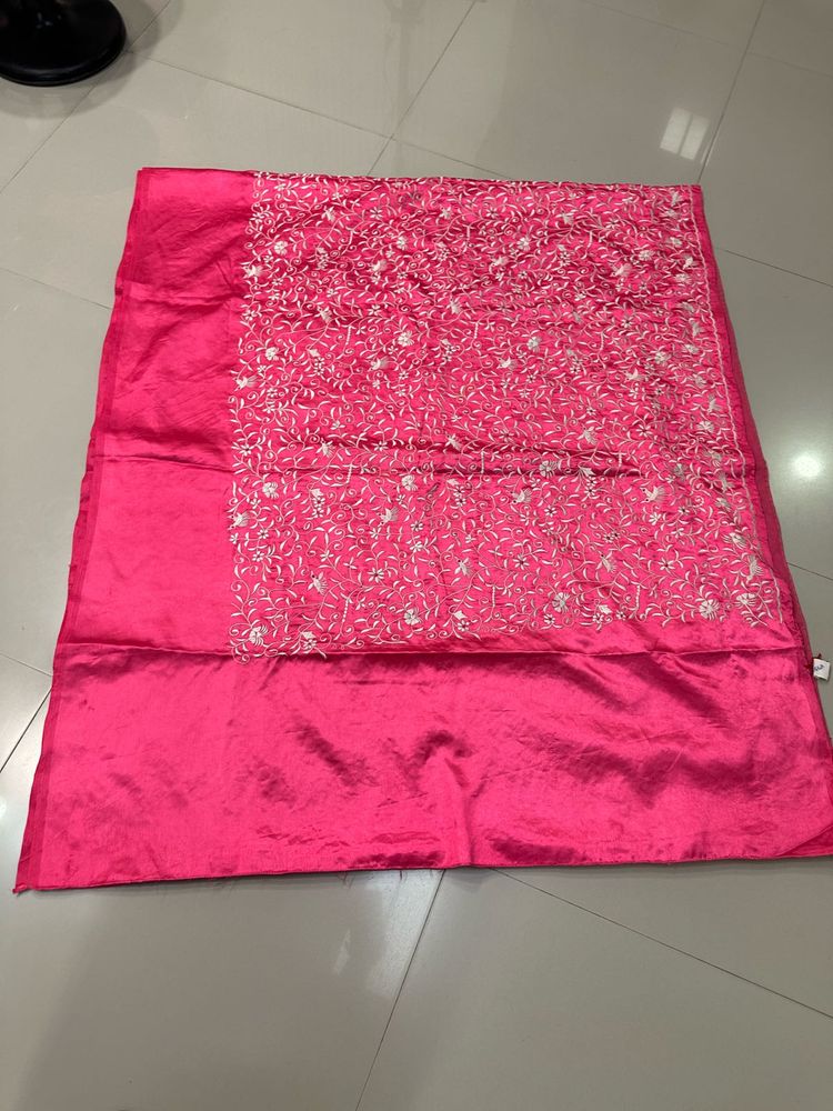 Pink Embroidered Saree With Blouse And Petticoat