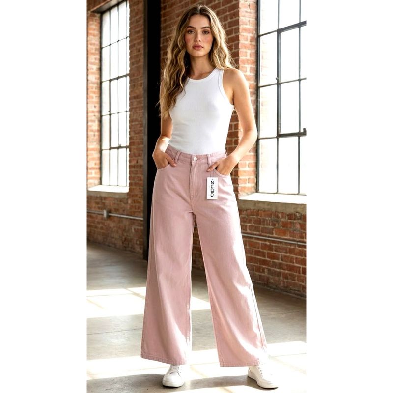 Pink Wide-Leg Denim Pants It Is Fit Size 28to32