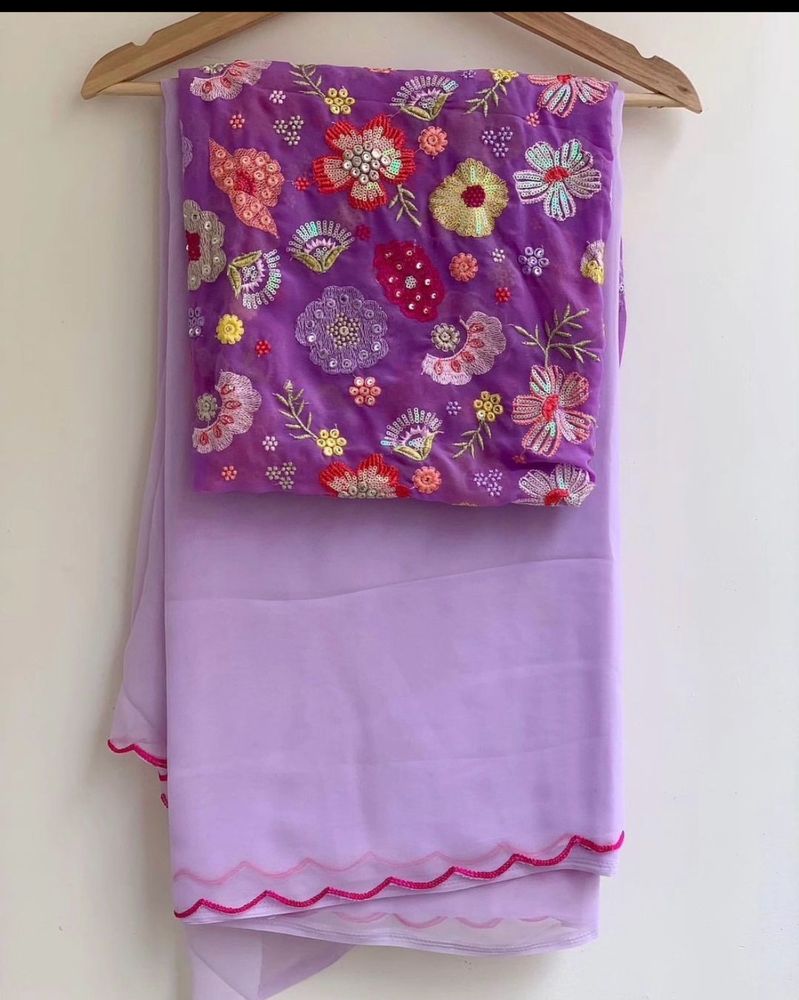 Lavender Embroidery Georgette Party WearSaree