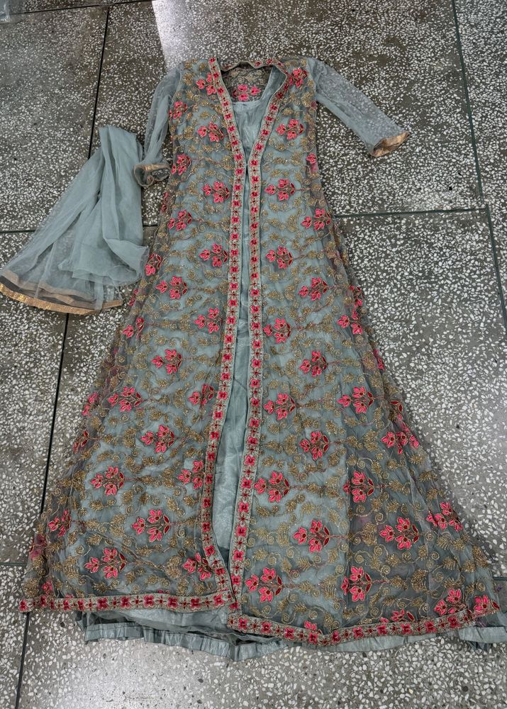 Elegant Embroidered Anarkali Suit With Paded