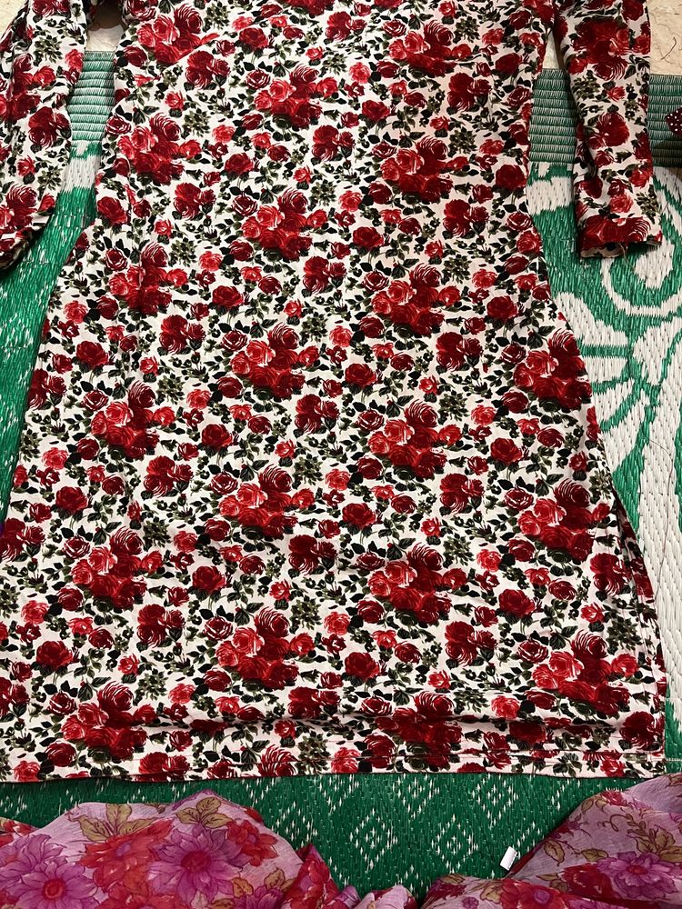 Flower Print Red Top