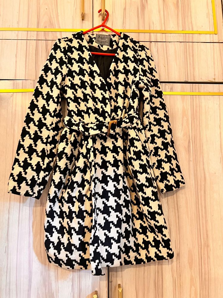 A-shape Houndstooth Coat Dress