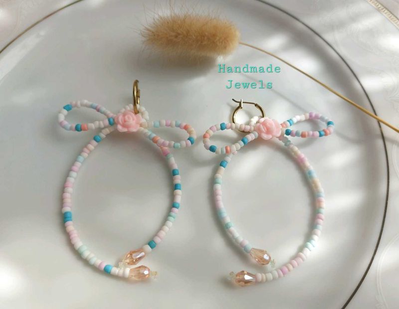Pastel Bead Bow Earring Hoops