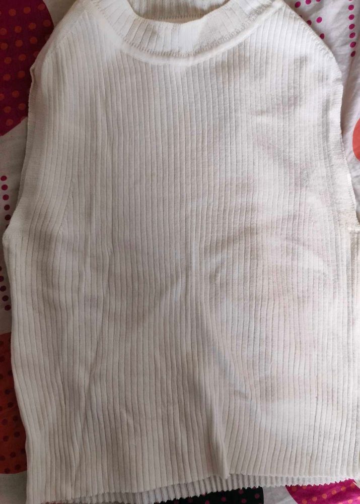 White Ribbed Sleeveless Top